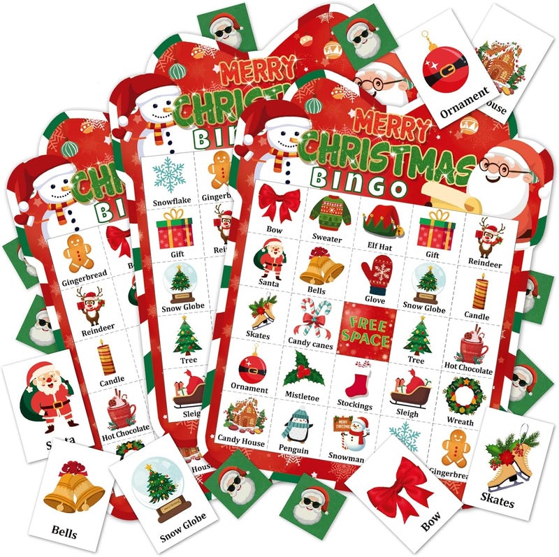 JGCWorker Store Christmas Bingo Cards Game Set - Xmas Festive Holiday Party Supplies for Kids and Adults, 24 Players, Merry Christmas Themed Bingo Cards for School Classroom, Family Activities, Seasonal Party Favors - Image 1